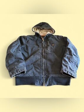 Walls Work Jacket Black Faded Duck Canvas Hooded Sherpa Men’s M